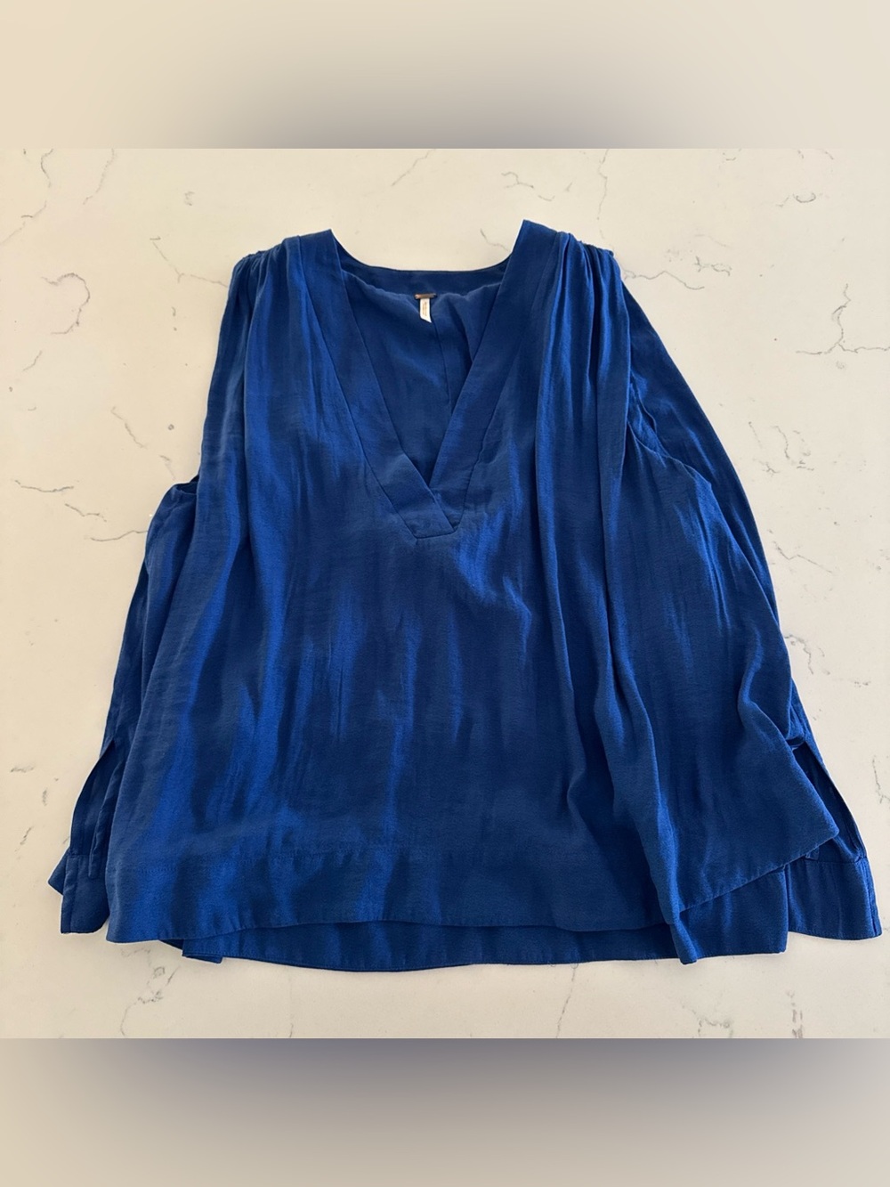Free People Chiffon Blue Tank Top Women’s Blouse Loose Fit Flowy Shirt V Neck